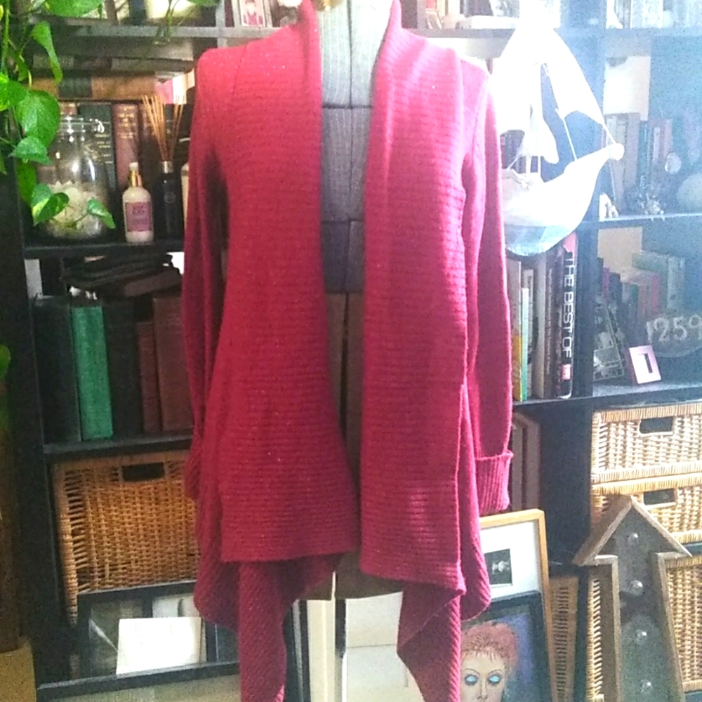 Inc Sparkly Red Open Front Cardi L - image 1